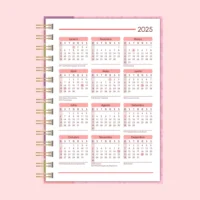 Calendário A5 - 2025 (frente) e 2026 (verso) - 7 tons - wire-o_espiral