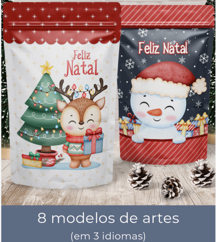 Printable - Rótulo Ziplock (Stand Up Pouch) - Feliz Natal - Imagem 1