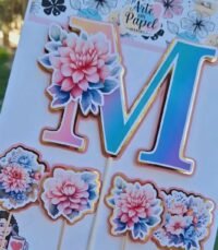 Topo de Bolo Alfabeto Com Flores