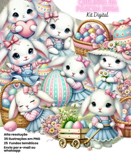 Kit Digital Coelhinha da Páscoa Rosa