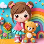 Topo de Bolo Menina e ursinho em camadas