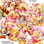 Kit Digital Ursinho Pooh Rosa Aquarela
