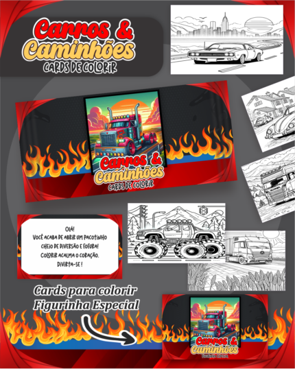 Card de Colorir - Carros e Caminhões