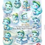 Dino Baby Azul Aquarela - Kit Digital