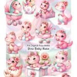 Dino Baby Rosa Aquarela - Kit Digital