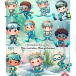 Mergulhador Mascotinho Aquarela - Kit Digital
