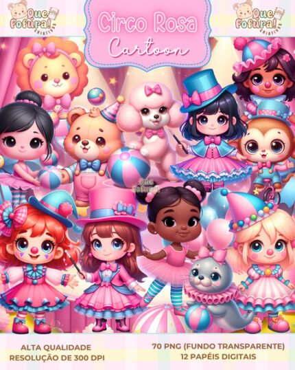 Circo Rosa Cartoon - Kit Digital