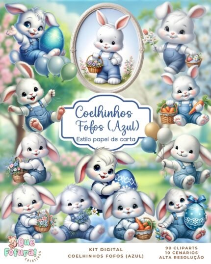 Coelhinhos Fofos Azul - Kit Digital