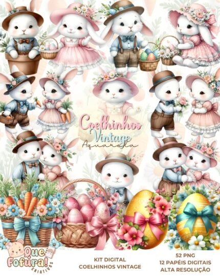 Coelhinhos Vintage - Kit Digital