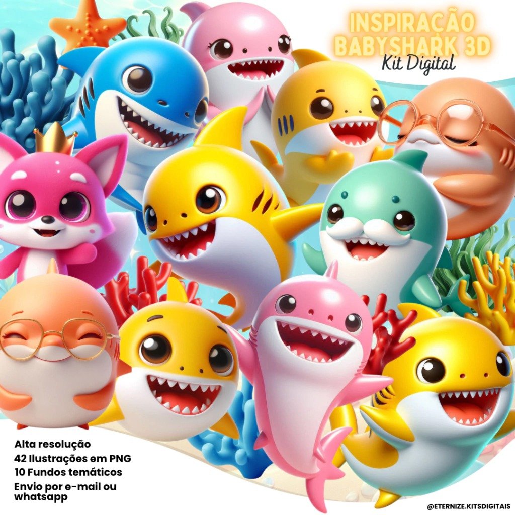 Inspiração Baby Shark 3D Inspiração Baby Shark 3D - Kit digital - Imagem 1