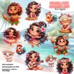 Moana Cute Aquarela - Kit Digital