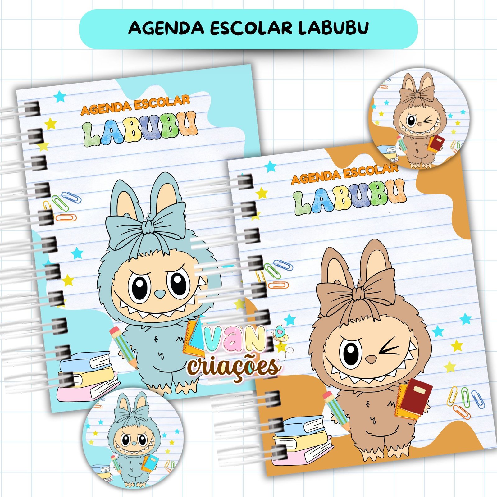 Mockup 2 Agenda Escolar Menino 2026 – Labubu - Imagem 1