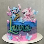 Stitch e Angel Borboletas - Topo de Bolo