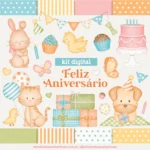 Kit Digital Feliz Aniversário – Cliparts em aquarela