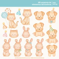 Kit Digital Feliz Aniversário – Cliparts em aquarela - Imagem 2