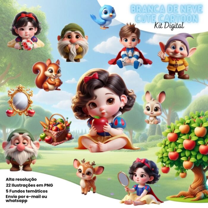 Branca de Neve Cute Cartoon - Kit Digital - Imagem 1