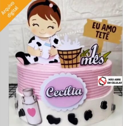 Eu Amo Tetê Vaquinha Menina - Topo de Bolo