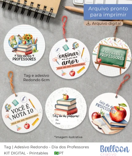 Printable - Tag e Adesivo Redondo 6cm - Dia dos Professores