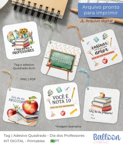 Printable - Tag ou Adesivo Quadrado 6cm - Dia dos Professores