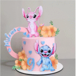 Stitch e Angel Aquarela - Topo de Bolo