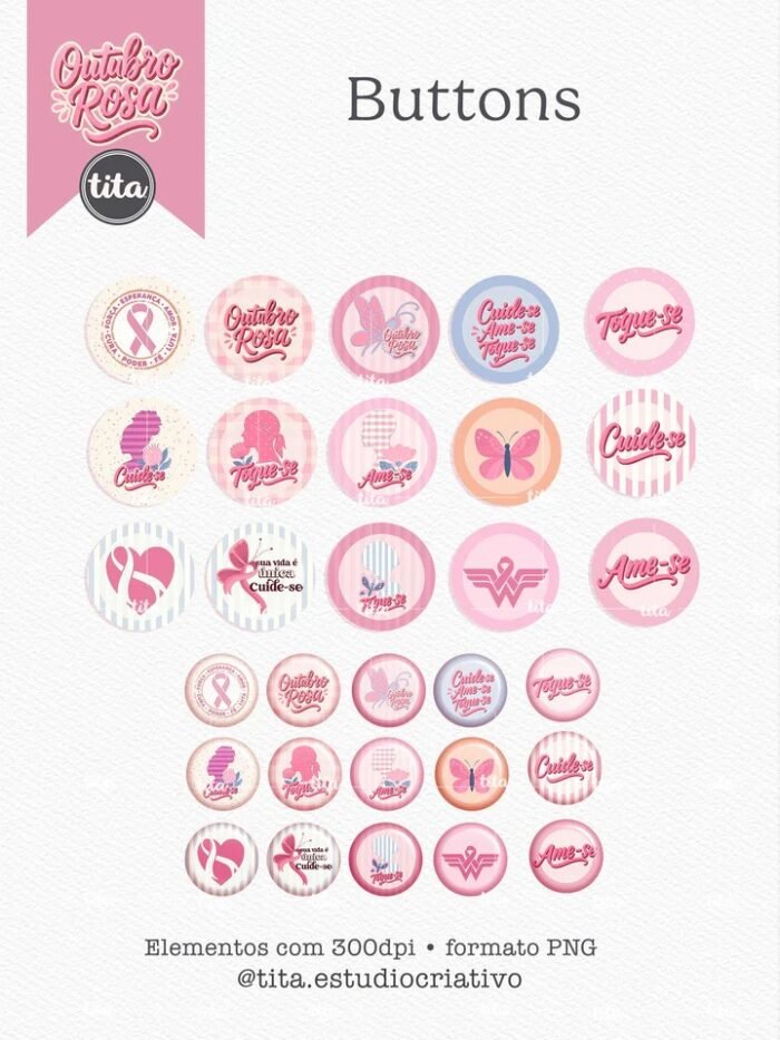 Outubro Rosa 2025 – Combo Ilustrações e Papéis (Tita) - Imagem 2