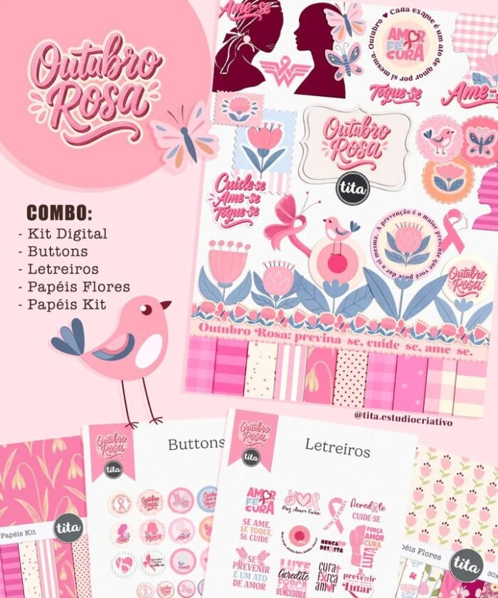 Outubro Rosa 2025 – Combo Ilustrações e Papéis (Tita) - Imagem 1