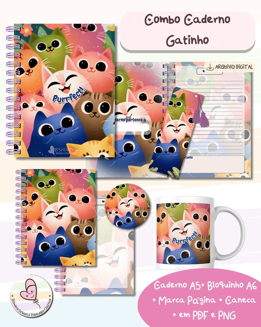 Combo caderno gatinho Combo Caderno Gatinho - Imagem 1