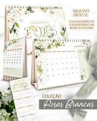 Kit Calendários de Mesa 2026 A5 A6 e Calendário Marca Página Coleção Rosas Brancas (Bicho Papel) - Imagem 3