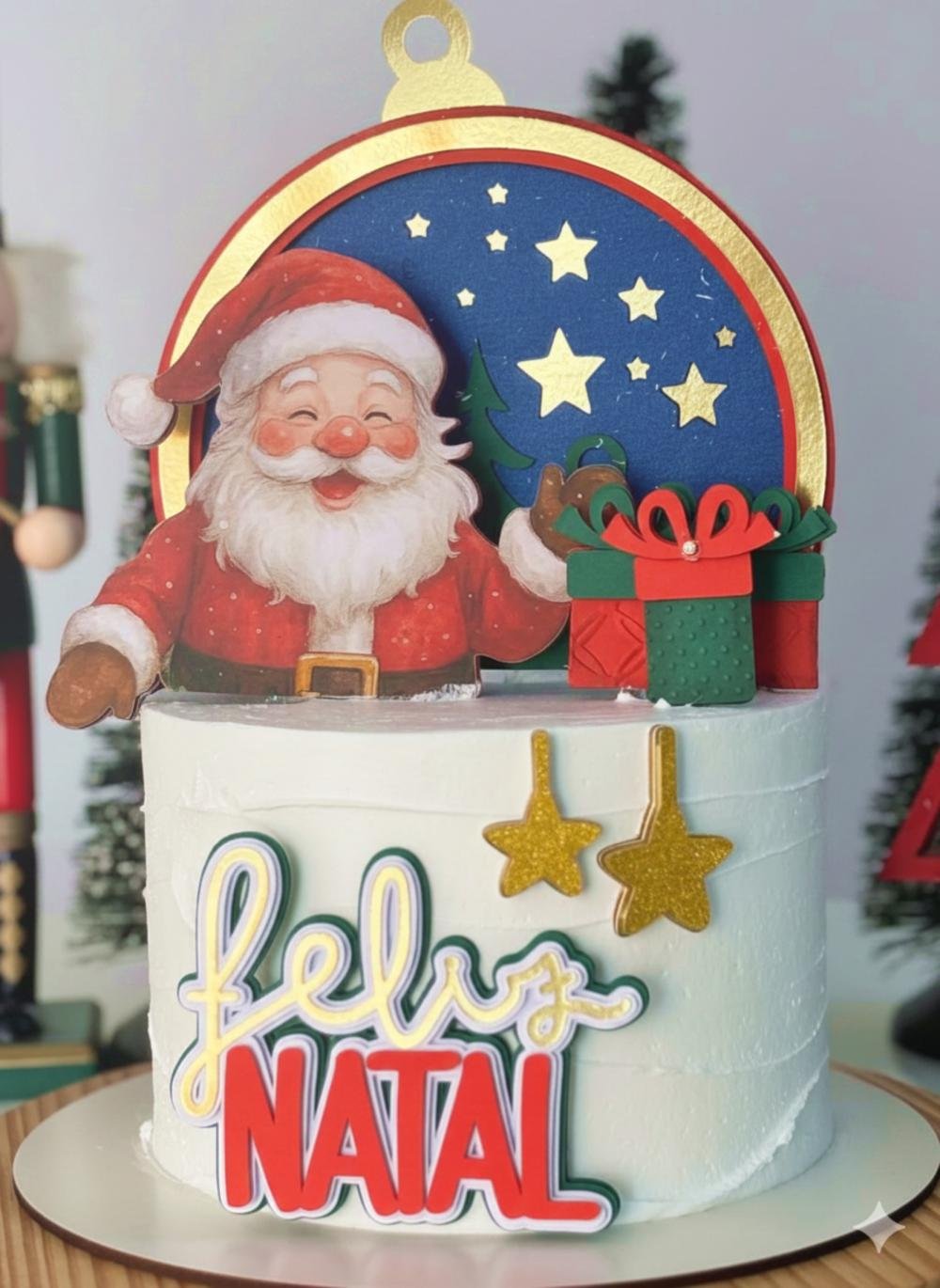 Feliz Natal Papai Noel Aqaurela - Topo de Bolo Feliz Natal Papai Noel Aqaurela - Topo de Bolo - Imagem 1