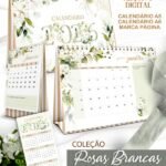 Kit Calendários de Mesa 2026 A5 A6 e Calendário Marca Página Coleção Rosas Brancas (Bicho Papel)