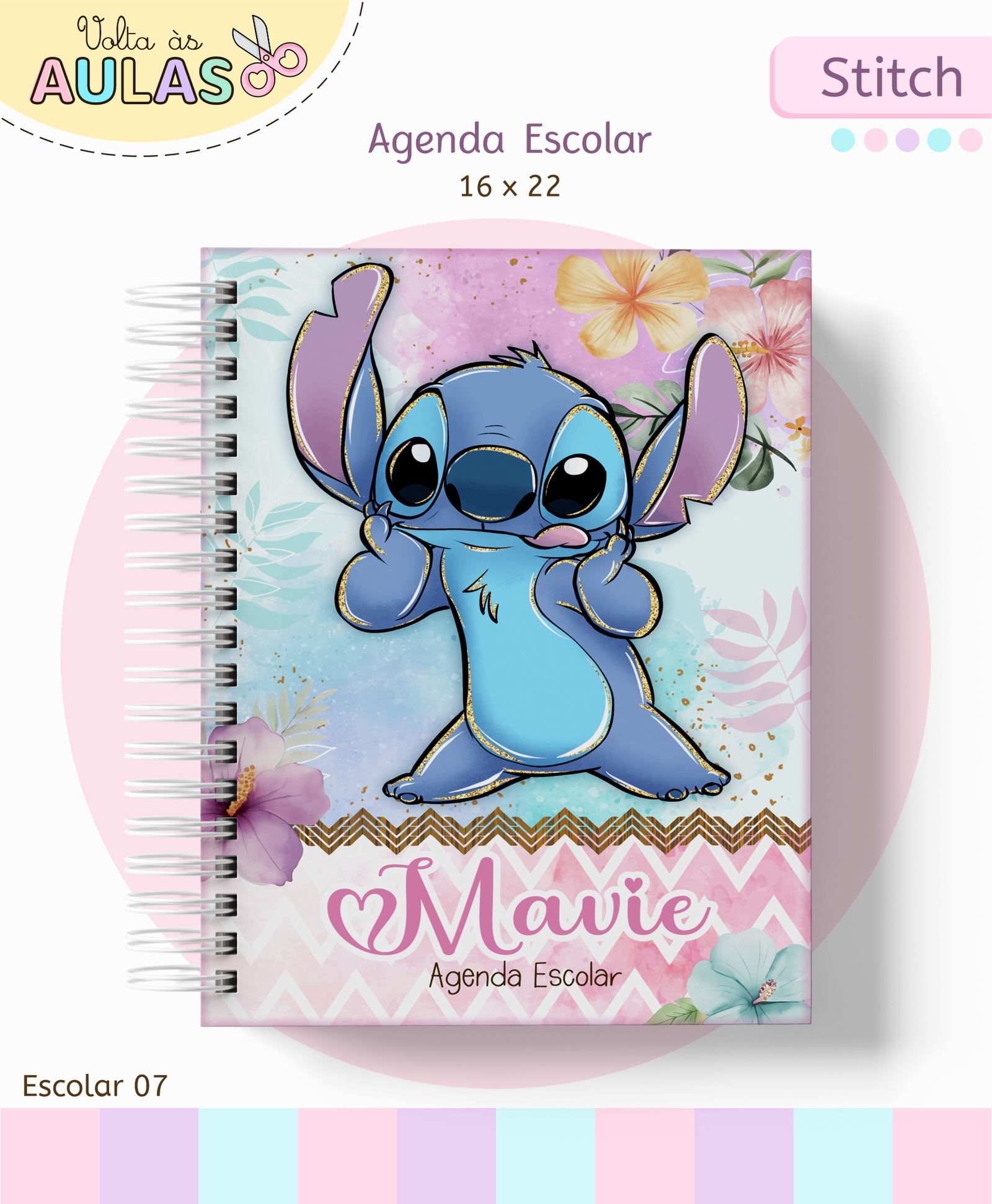 01-CAPA AGENDA Stitch – Kit Escolar 2026 (Lina Criativa) - Imagem 1