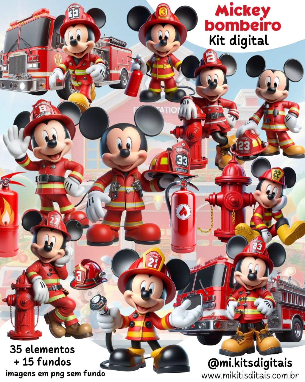 Mickey Bombeiro - Kit Digital Mickey Bombeiro - Kit Digital - Imagem 1