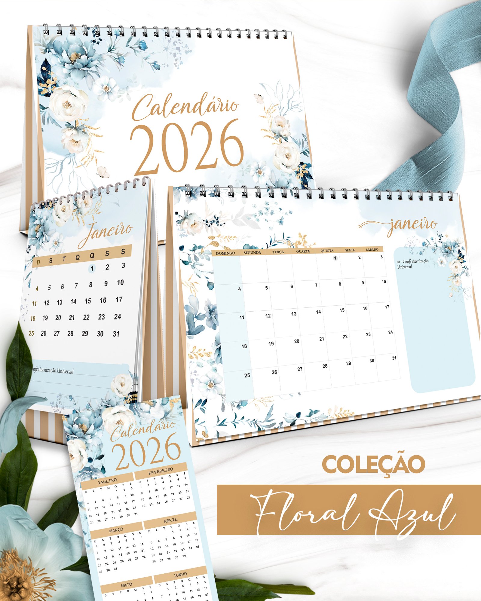 Kit Calendários Floral Azul - Imagem 4