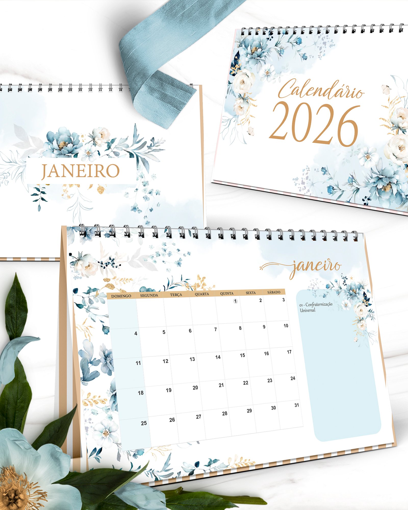 Kit Calendários Floral Azul - Imagem 3