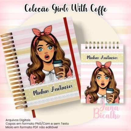 Caderno Pautado A5+Bloquinho A6 - Coleção Girls With Coffe