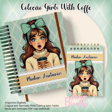 Caderno Pautado A5+Bloquinho A6 - Coleção Girls With Coffe