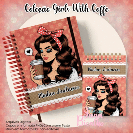Caderno Pautado A5+Bloquinho A6 - Coleção Girls With Coffe