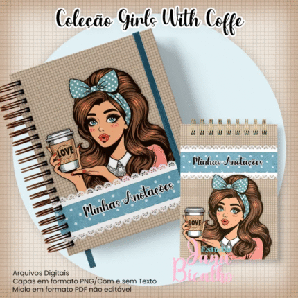 Caderno Pautado A5+Bloquinho A6 - Coleção Girls With Coffe
