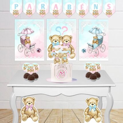 Chá Revelação Azul e Rosa - Kit festa