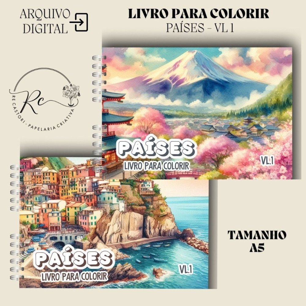 LIVRO PARA COLORIR ( A5 ) - TEMA PAÍSES (1) Países – Livro de Colorir - Imagem 1