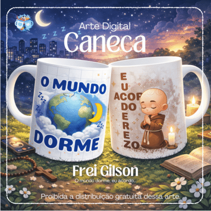O mundo dorme, eu acordo - Arte Caneca
