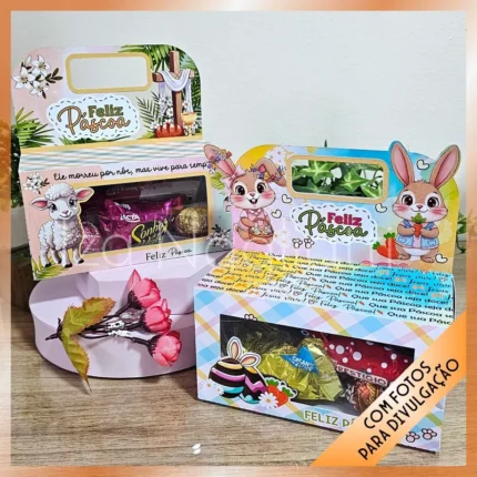 2 Caixinhas de alcinha com visor – Páscoa Coelhos e Cristã