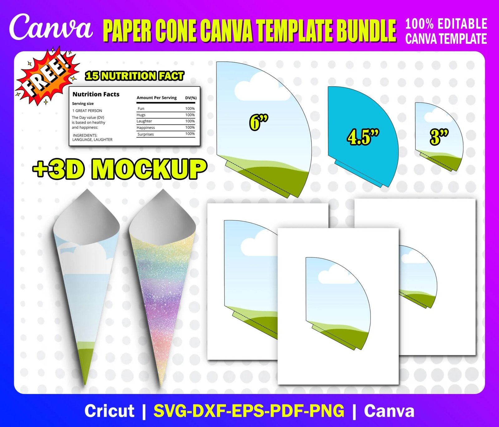 3 Moldes de Cone de Papel – Arquivos Digitais Prontos