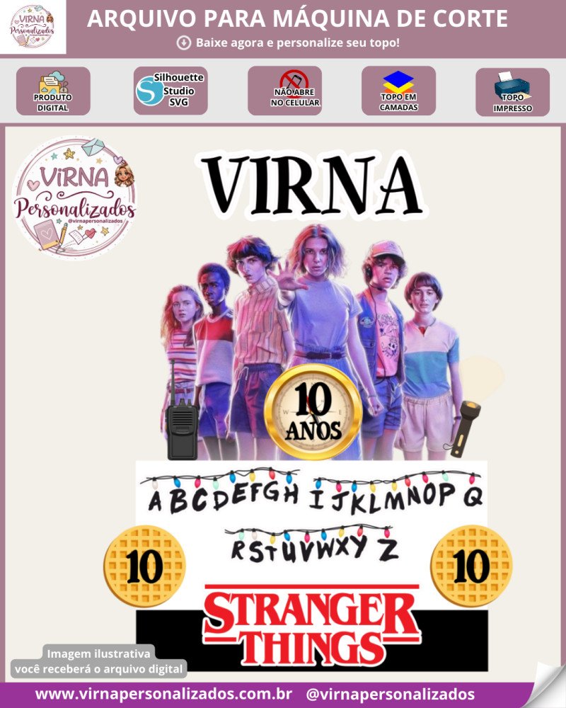 428 -Stranger Things Stranger Things - Topo de Bolo - Imagem 1