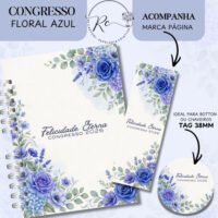 Caderno para o Congresso 2026 – Floral Azul Com Tema (Re Castori)