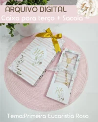 Caixa + Sacola para Terços – Primeira Eucaristia Rosa