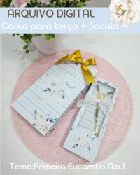 Caixa + Sacola para Terços – Primeira Eucaristia Azul