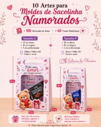 ❤️🌹 Arquivo Digital – 10 Artes para Moldes de Sacolinha Namorados (Tamanho P + G) + 100 Versículos de Amor + 40 Frases Românticas - Imagem 2