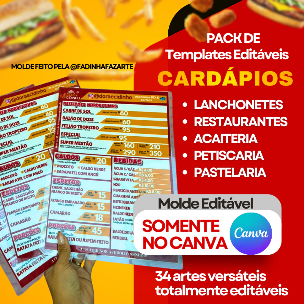 Pack 34 Templates de Cardápios Editáveis no Canva Pack 34 Templates de Cardápios Editáveis no Canva - Imagem 1
