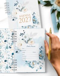ARQUIVO COMBO 8 Agendas 2027 e Permanente COM VERSÍCULOS e SEM VERSÍCULOS Floral Azul (Bicho Papel) - Imagem 9